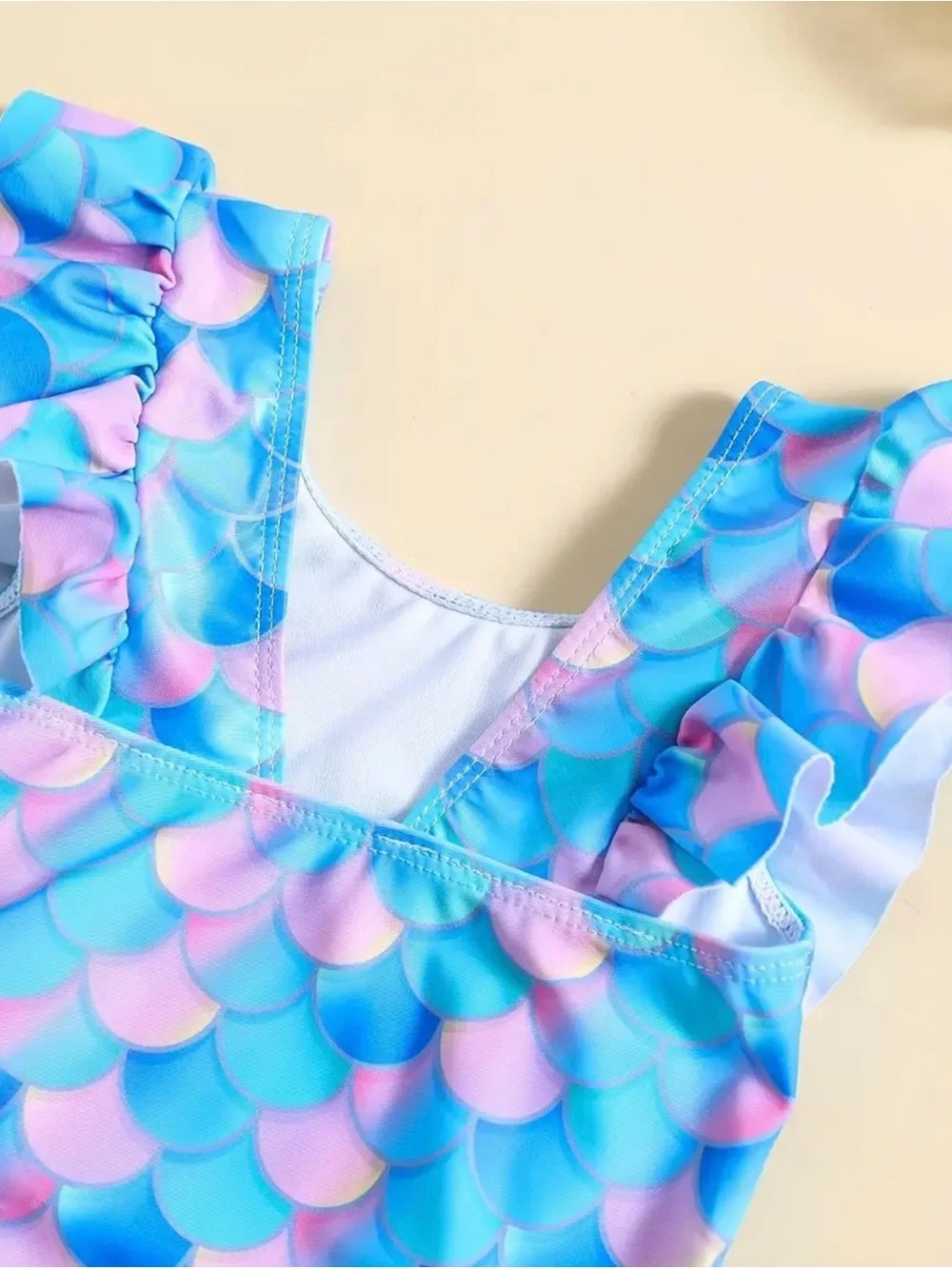 SHEIN Blue Pink Mermaid Ruffle One-Piece Swimsuit for Kids size 9/12 months
